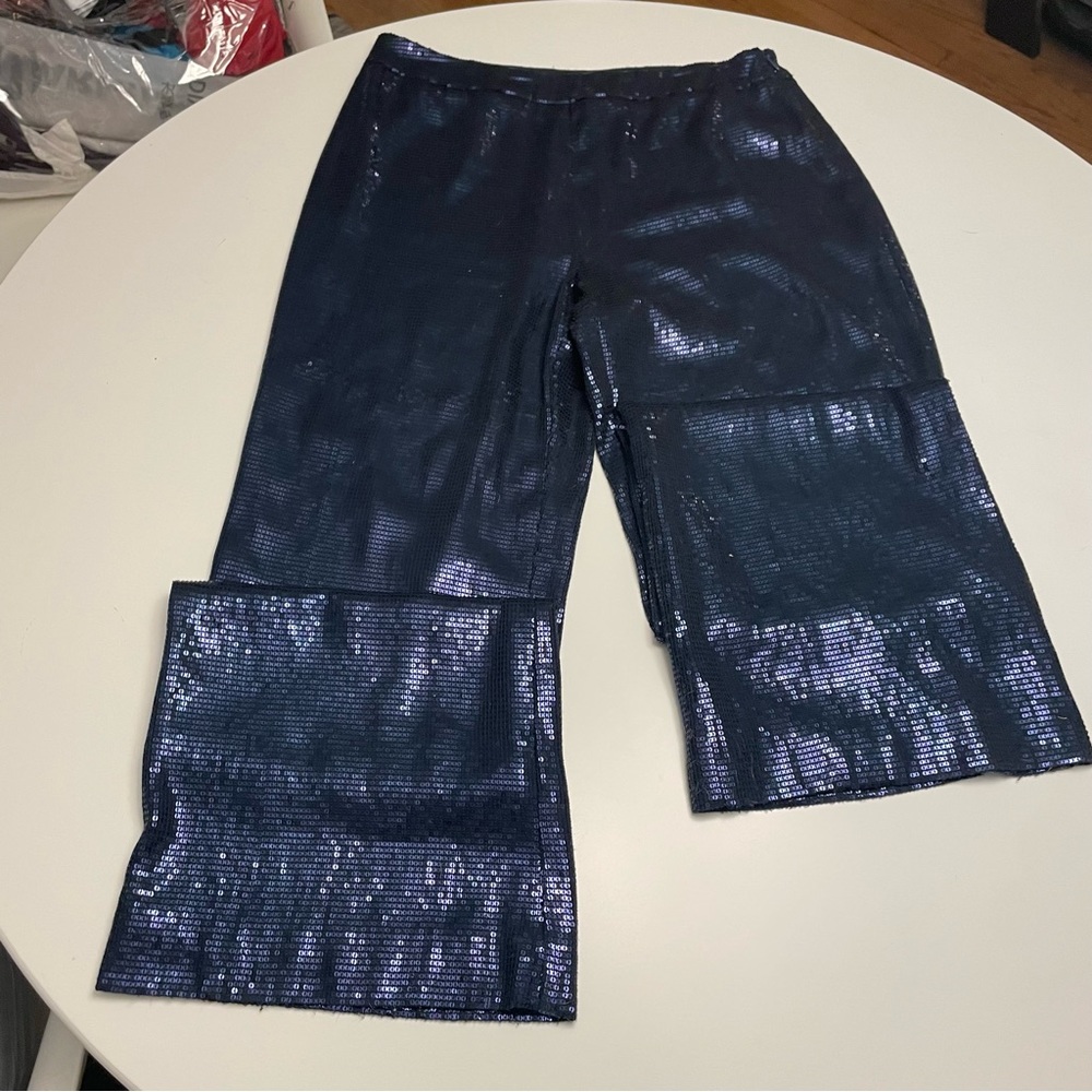 Lafayette 148 New York Blue Sequin Wide Leg Pants 8
